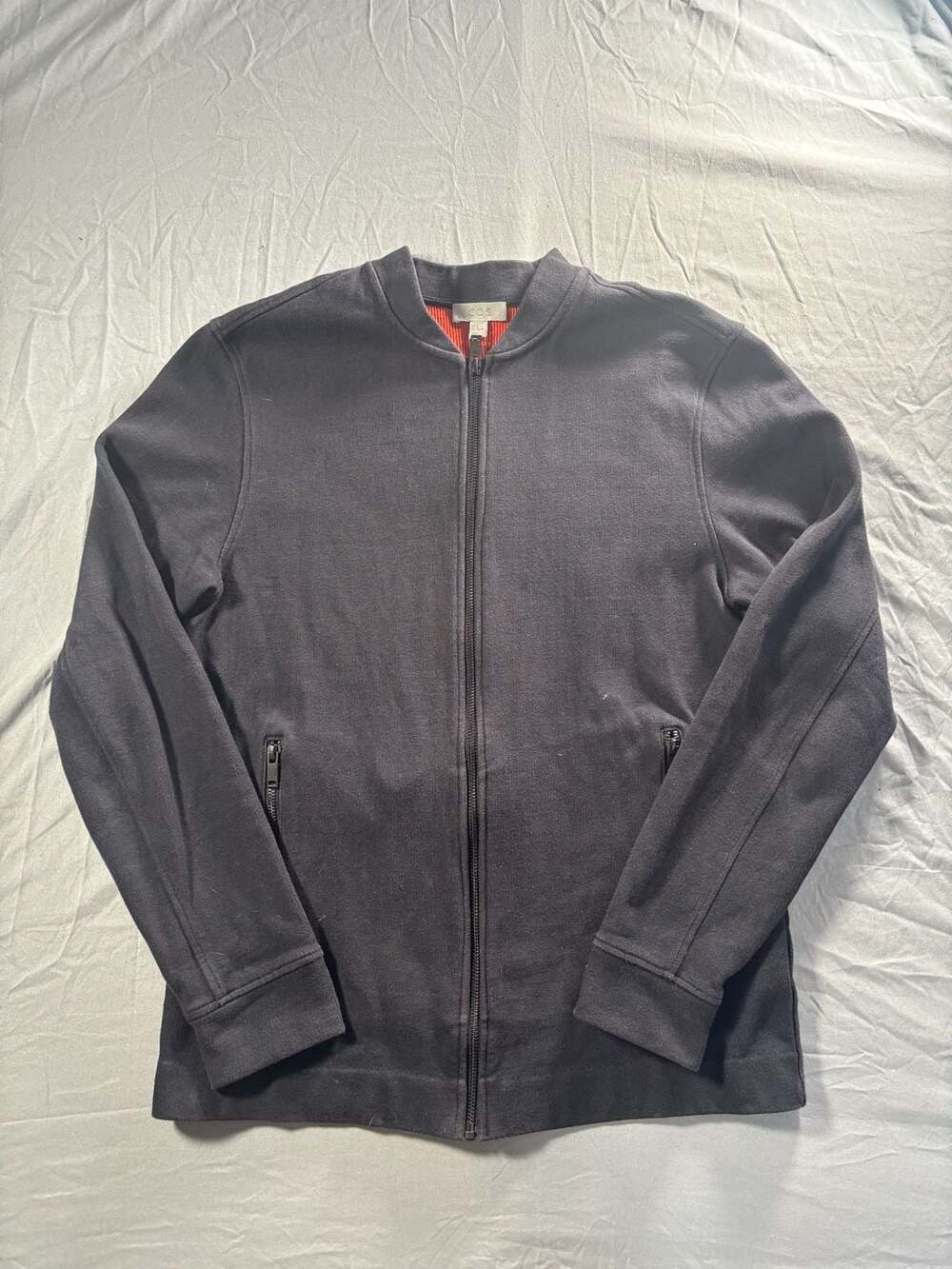 COS Men's Textured Mesh Knit‎ Full-Zip Bomber Jacket in Anthracite/Orange